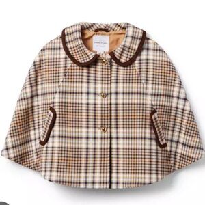 JANIE And JACK Tan Ponte Plaid Equestrian Cape Girls Size 3 To 4 Years Old